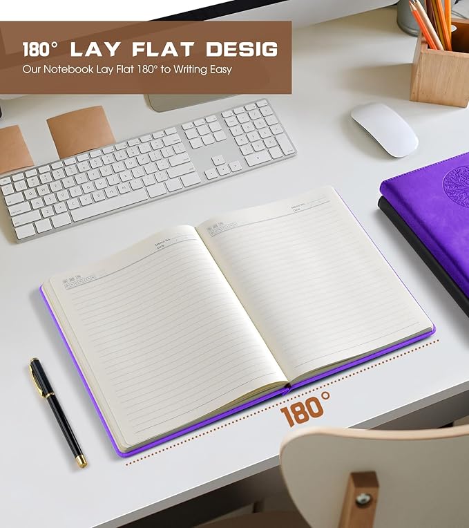 Lined Journal Notebook for Women Men,256 Pages A4 Large Hardcover Leather Journals for Writing,Travel,Business,Work,School,College Ruled Notebooks for Note Taking,Diary Notepad 8.6"×11"(Purple)