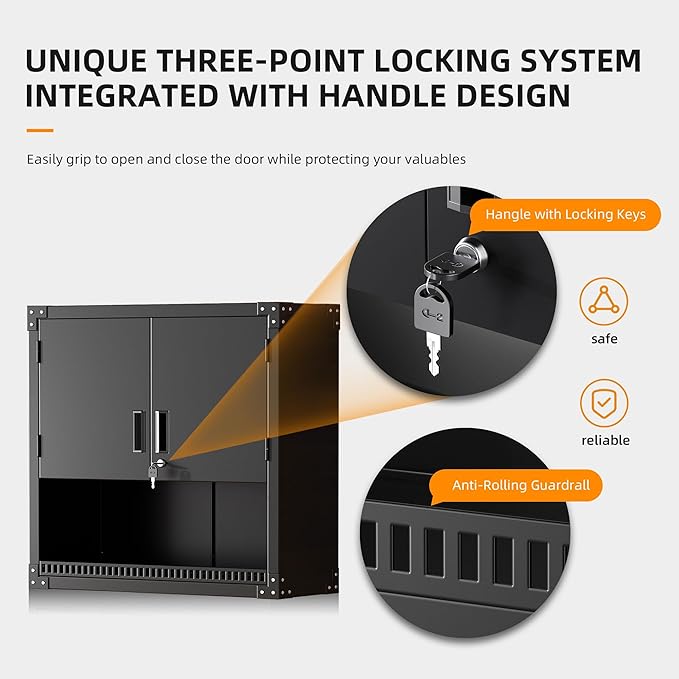 INTERGREAT Metal Wall Storage Cabinet with Locking Door and Adjustable Shelves, 31" Black Wall-Mounted Tool Cabinet for Garage,Warehouse,Office,Basement