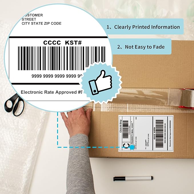 L LIKED 500 Fanfold 4 x 6 Thermal Labels, with Perforated Line Shipping Labels, Compatible with Zebra & Rollo Printer, White, Commercial Grade