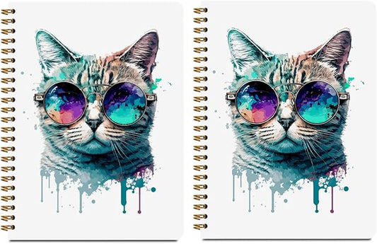 2Pcs Cute Spiral Notebook, Funny Cat College Ruled Spiral Notebook, 160 Pages Hardcover Notebooks Journals for Writing Travel Business Office, Funny Aesthetic Notebooks for Women Cat Garden