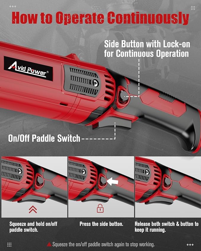 AVID POWER Angle Grinder 4-1/2 Inch 8.0 Amp 1000W Electric Grinder Tool 7-Variable-Speed Metal Grinder, 11,500 RPM, Paddle Switch with Lock-on Button, Cutting & Grinding Wheels and Side Handle