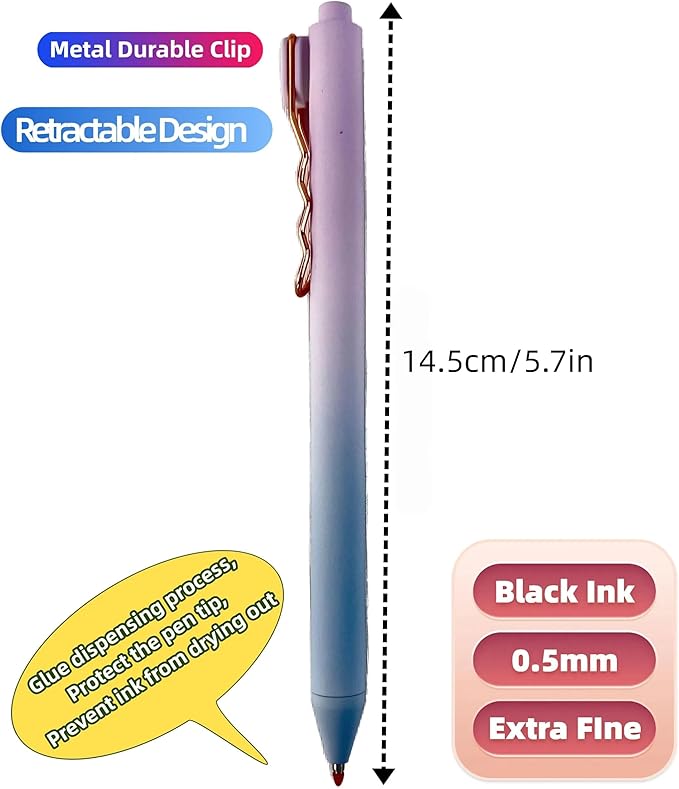 Fengtaiyuan LanLvZi05P12, Retractable Black Ink, 0.5mm Extra Fine, 12 Count, Gel Ink Rollerball Pens, Writting Smooth, Rubber Spray (LanLvZi05P12)