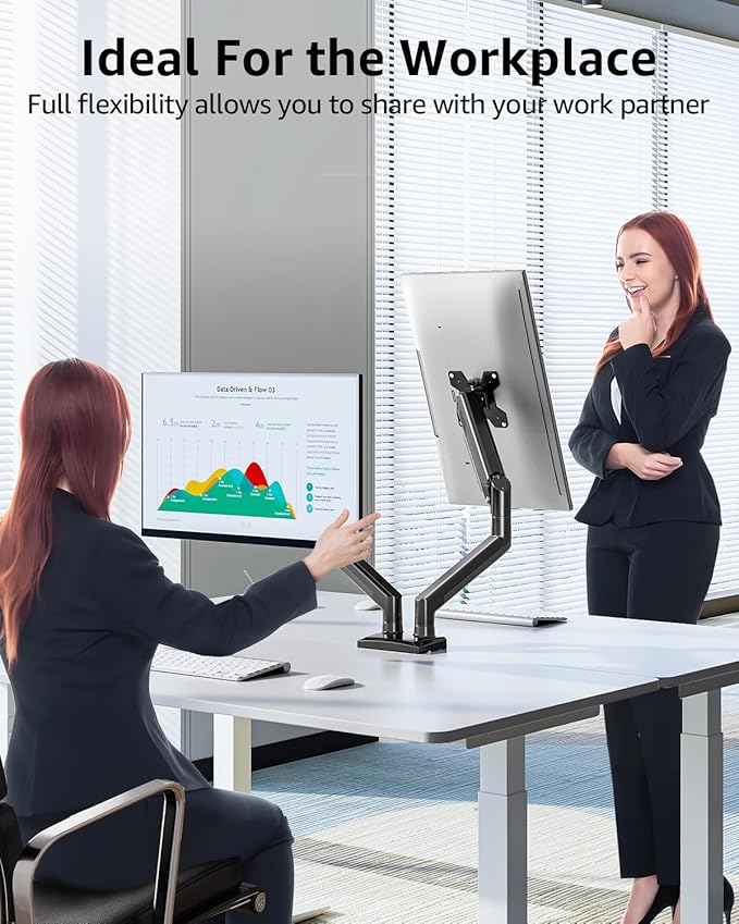 Dual Monitor Stand fits up to 32 inch, 4.4-22 lbs Computer Screens, Dual Monitor Desk Mount Height Adjustable, Monitor Arms for 2 Monitors, Home Office VESA Mounts with Gas Spring, Freelift Black