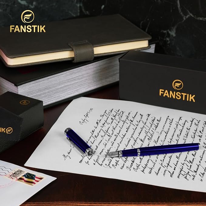 Blue Luxury fountain pen (Made In USA) fancy gift set for women, Chrome Finish, Professional executive pen gift set for men (Lux fountain Blue)