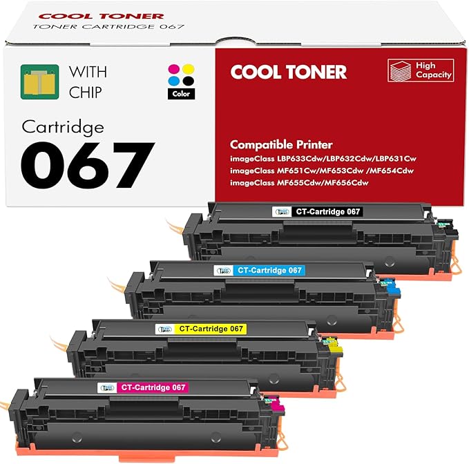 067 Toner Cartridge Set 067H MF654Cdw MF656Cdw Compatible Replacement for Canon Color ImageCLASS LBP632Cdw MF654Cdw MF653Cdw LBP633Cdw Printer 4 Pack High Yield Ink (Black Cyan Yellow Magenta)