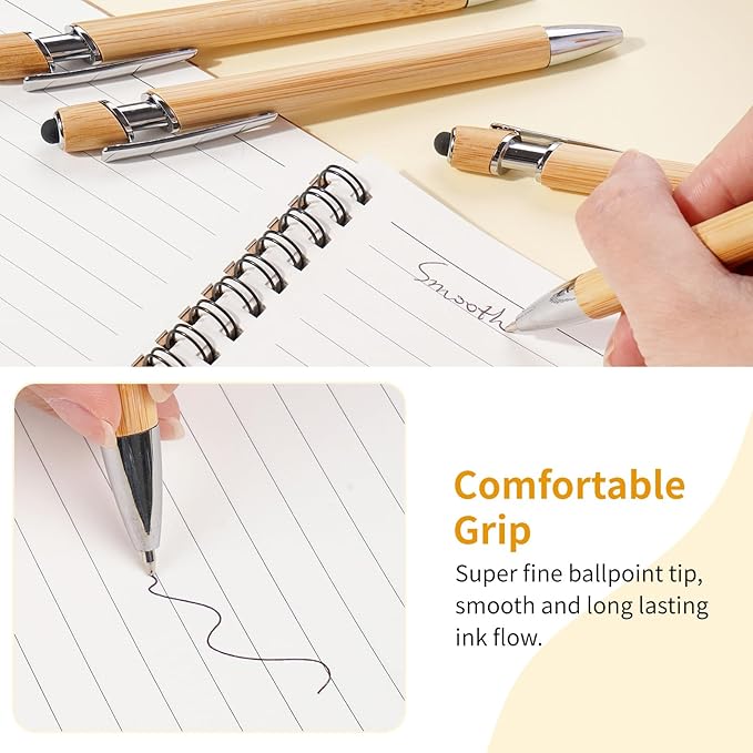 Bamboo Personalized Pen with Stylus -Customizable Text Logo Name Ballpoint Pens with Black Ink-Personalized Gift Ideas for School Back Day Office Business Home(200 Count/Pack)