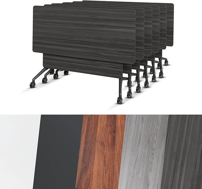 Conference Room Table, Folding Conference Tables,Thicken Grey Tabletop,Flip Top Wooden Seminar Meeting Room Table for Conference Room Offices (6, BlackWoodGrain, 61.0“)