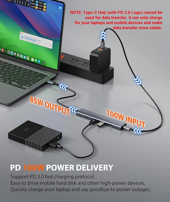 Aceele USB C Hub, 6 in 1 USBC Multiport Adapter with 10Gbps 2 USB C 3.2 and 2 USB A 3.2 Data Port, 4K 60Hz HDMI, 100W Power Delivery for MacBook Pro/Air, iPad Pro, iMac, Surface, XPS and More