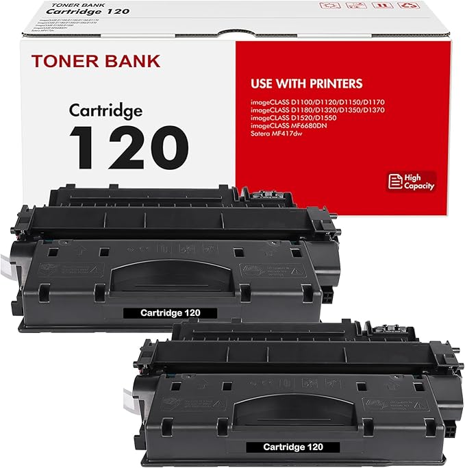 120 Toner Cartridge Black 2-Pack Compatible Replacement for Canon 120 CRG120 CRG-120 Toner Cartridge for imageCLASS D1120 D1550 D1150 D1320 D1350 D1520 D1370 D1180 D1170 MF6680 MF417 Printer
