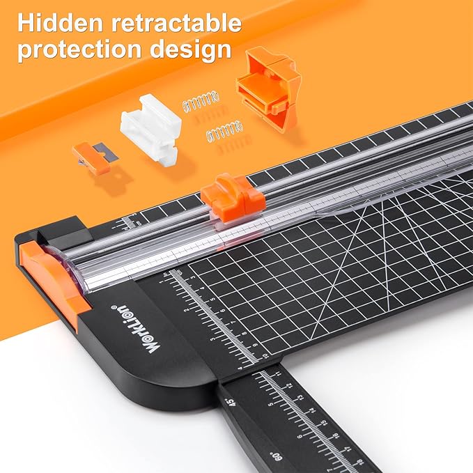 WORKLION Paper Cutter - A4 Paper Craft Cutter with Security Blade for Cut Gift Card, Coupon, Label, Cardstock, Photo, 12 inch Black Office Paper Trimmer
