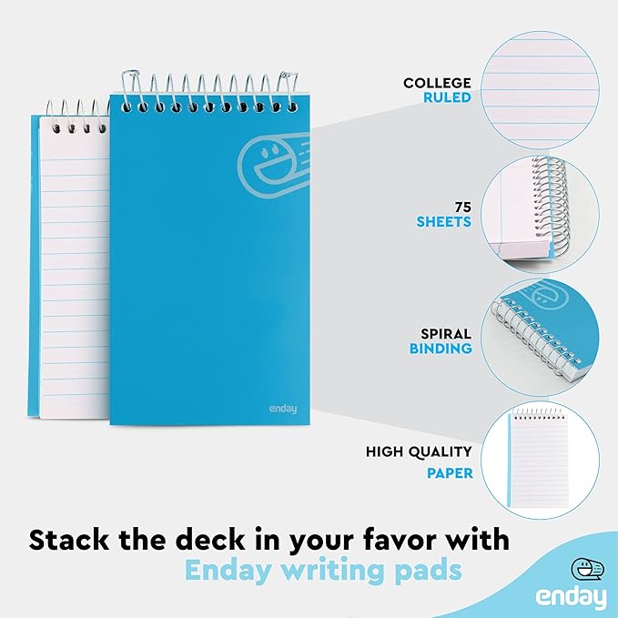 Enday Pocket Notebook, Small Notebooks 3 x 5 Top Bound Small Spiral Notebooks, Memo Pad for Home Office Accessories, 75 Sheets, Mini Notepad in Pink, Purple, Green, Blue, Red, Grey (6 Pack)