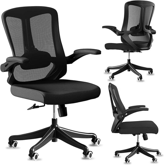 Executive Office Chair, Ergonomic Comfort Home Desk Chair, Mid Back Gaming Chair with Wheels, Adjustable Height, Lumbar Support, Flip-up Armrest with 350LBS Capacity