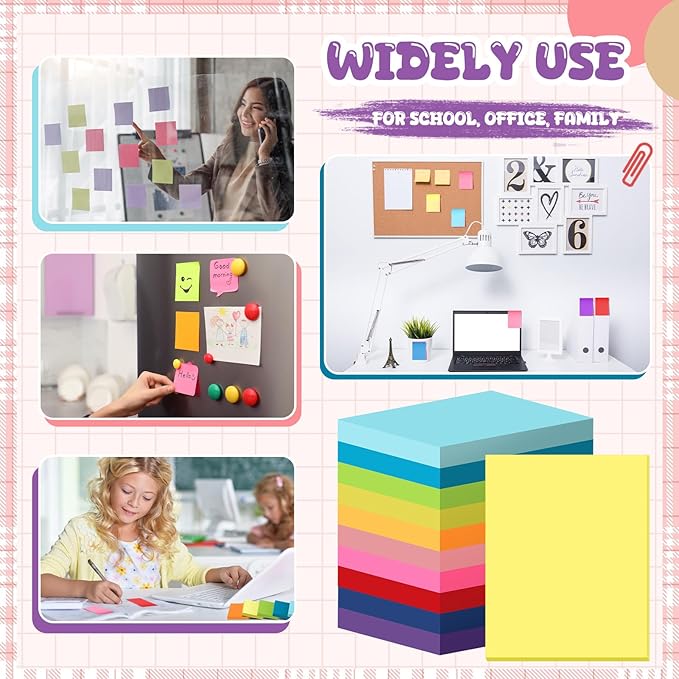 Zubebe 200 Pads Sticky Notes Bulk, Bright Colors Notepads Self Stick Note Square Memo Post Sticky for Office School, 45 Sheets/pad(1.5 × 2 Inch)