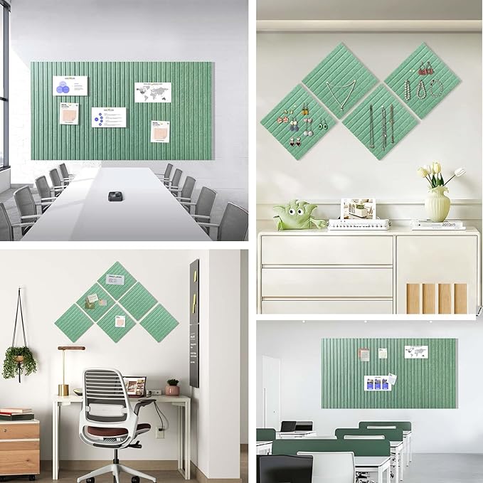 Large Cork Board for Office, 8 Pack Felt Wall Tiles with Slat Wall Paneling and Safe Removable Adhesive Tabs, Felt Bulletin Board Pin Board Cork Boards for Walls (Sage Green)