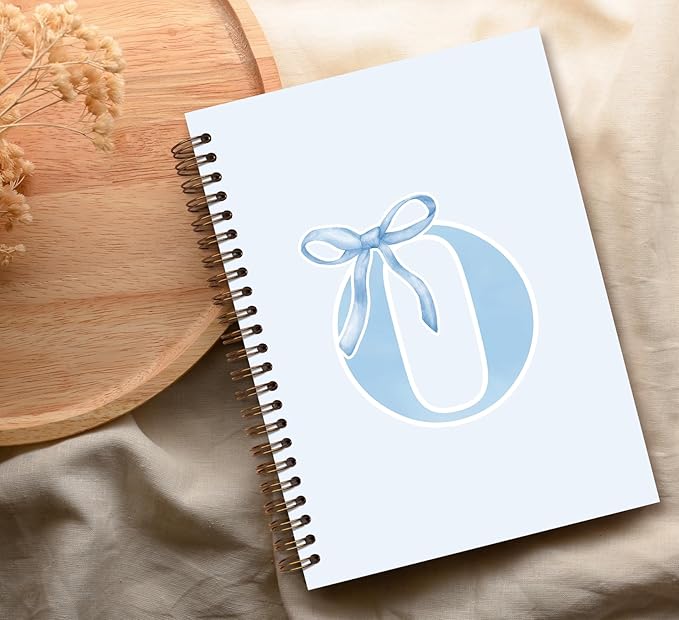 Initial O Notebook Journal,Personalized Teen Girl Gifts,Coquette Trendy Preppy Blue Bow Spiral Notebook,Monogrammed Gifts for Women Teen Girl,College Ruled Hardcover Spiral Notebook 5.5 x 8.3