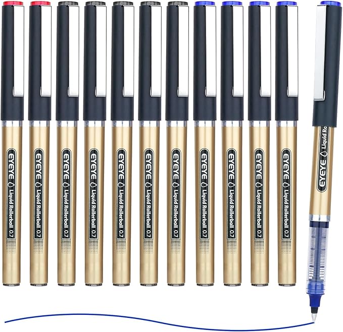 EYEYE Liquid Ink Rollerball Pens 12 Pack 0.7mm Medium Point 3 Color, Quick Dry Smooth Writing Pens for Journaling, Office, School & Note Taking Supplies