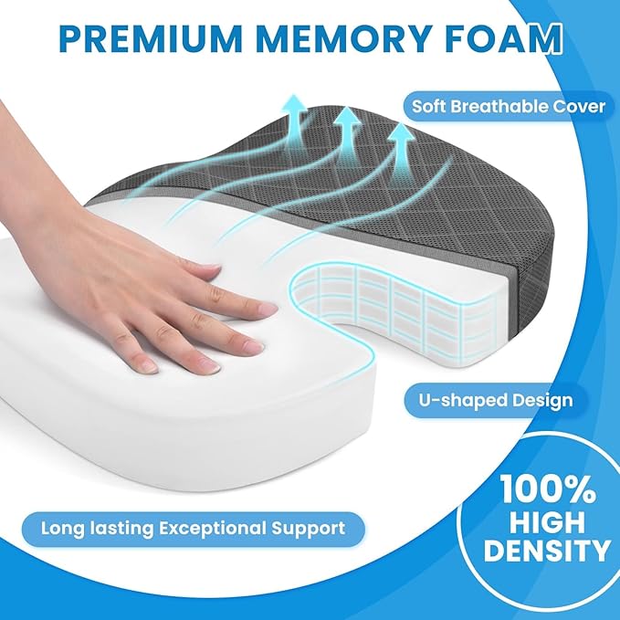 TushGuard Office Chair Cushions with Handles, Back&Seat Cushion, Sciatica & Back Coccyx Tailbone Discomfort Easing Chair Pad, Memory Foam Lumbar Support Pillow for Gaming, Desk, Wheelchair, Car(Grey)