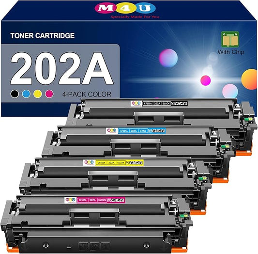 202A Toner Cartridges 4 Pack(with chip) Comaptible with 202A Toner Cartridges, Works with Color Laser Jet Pro M254dw; Color Laser Jet Pro MFP M281cdw, M281fdw Printers(Black Cyan Yellow Magenta)