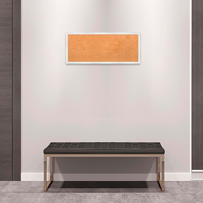 Amanti Art Natural Cork Board for Wall, 13x31 Vision Board with White Frame, Medium Corkboard Office Decor for Home Organization, Country Rustic Corkboard Pinboard to Display Items for Home