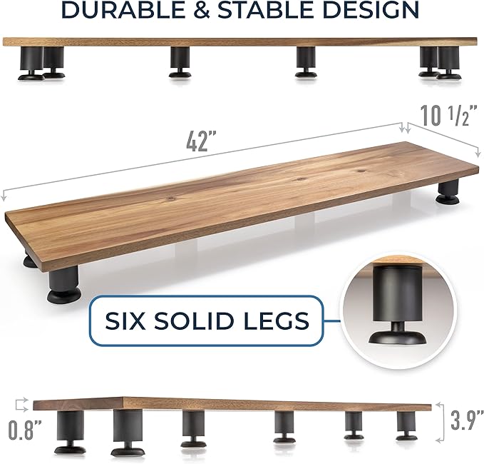 Nordik Large Dual Monitor Riser for 2 - Premium Handmade Hardwood Acacia Computer - Laptop TV Stand with Storage for Desk Accessories - Organizer Television