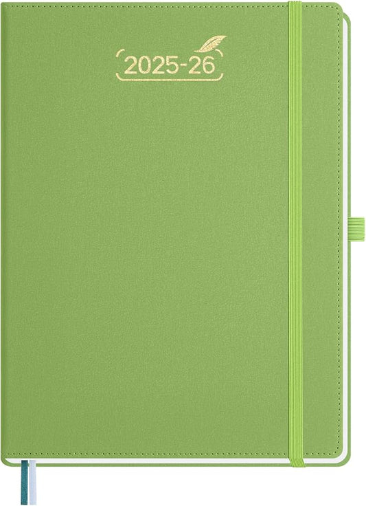 BEZEND Weekly Planner 2025-2026 with 2 Columns, 8.5" x 11" Academic Calendar 18 Months (Jul 25-Dec 26) Life Work Appointment Book with Monthly Tab, PU Leather Hardcover - Fruit Green