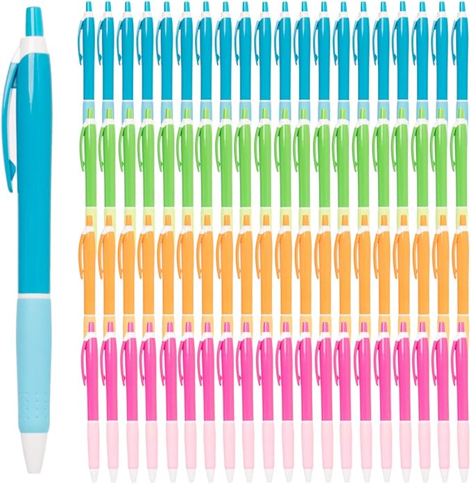 Simply Genius 100 Pack Office Pens, Retractable Ballpoint Pens in Black Ink, Ideal for Schools, Notebooks, Journals (Assorted Colors, 100pcs)