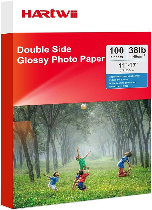 140gsm Double Sided Glossy Photo Paper 100 Sheets 11x17 Inches for Inkjet Printer and Dye Ink