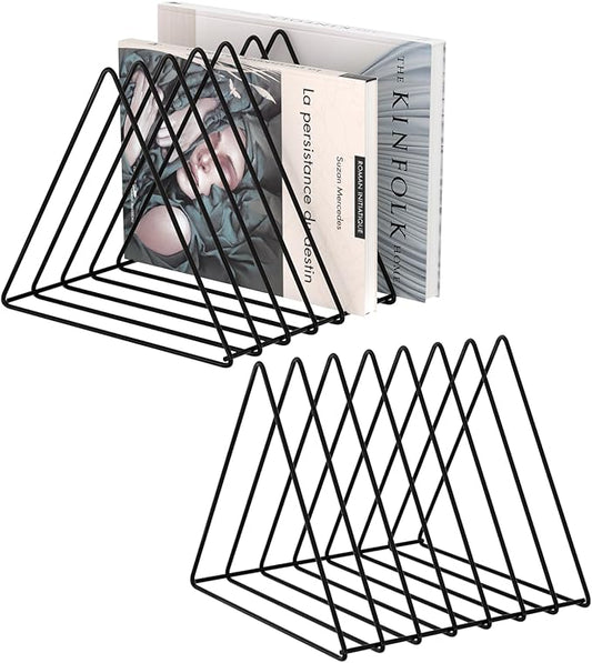 Urban Deco Triangle Desk Organizers Metal Wire Magazine Holder 7 Sections Decorative Organizer Vinyl Record Storage Office File Organizer For Desk - Black Magazine File Holder - Pack of 2