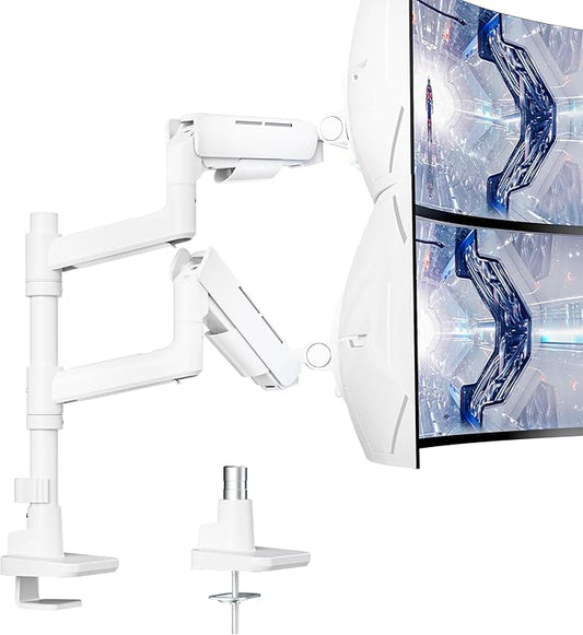 Vertical Dual Monitor Mount for 17-49 Inch Ultrawide Heavy Duty Curved Screen Stacking, Computer Monitor Arm Desk Mount, Gas Spring Adjustable Vesa Stand, White