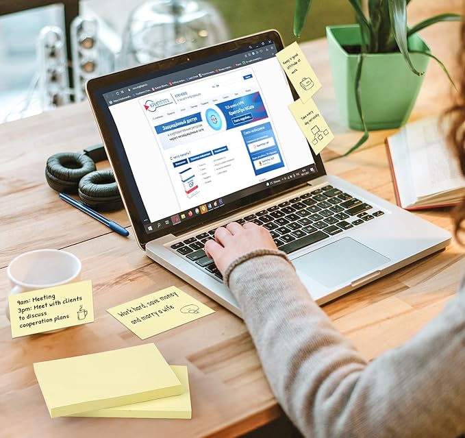 (8 Pack) Large Sticky Notes 3x5 in Yellow, 800 Pcs Self-Stick Notes,100 Sheets/Pad Super Adhesive Sticky Pads Recyclable for Home, Office, Notebook, Clean Removal