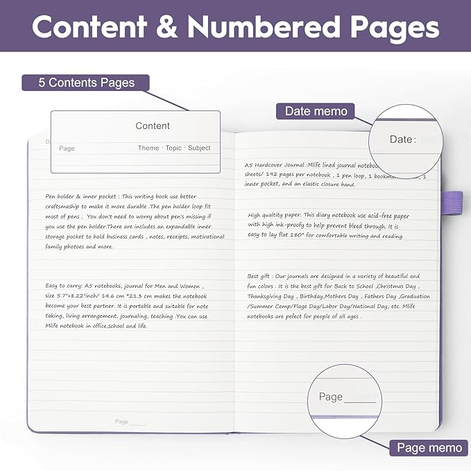 A5 Lined Journal Notebooks for Work, 192 Pages, Medium 5.7 x 8.3inch, College Ruled, Vegan Leather Hardcover Journals for Women Men,3 Pack