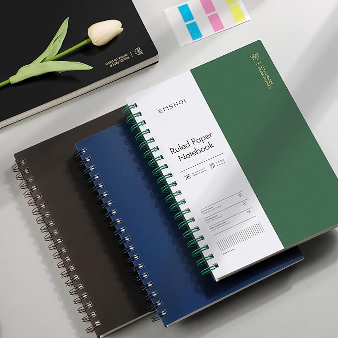 EMSHOI A5 Spiral Notebook College Ruled Lined Journal, Small 5.7" X 8.22", 300 Pages/150 Sheets, 100gsm Thick Paper, Waterproof Hardcover, for Office School Women Men Work Writing Notes, Blue