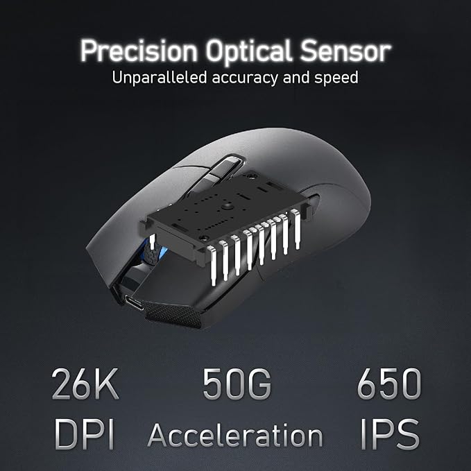 iRocks M31R Wireless Gaming Mouse, Triple Mode 2.4G/ Bluetooth/USB-C Detachable Cable Gaming Mouse, Kailh GM8.0 Mouse Switches, Advanced PixArt PAW3395 Optical Sensor, Up to 26,000 DPI - Black