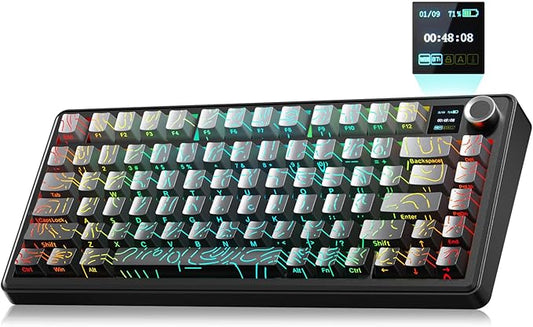 x Aula F75 MAX Wireless Gaming Keyboard w/Smart Display & Knob,75% Hot Swappable Custom Mechanical Keyboard, RGB Backlit,Pre-lubed Linear Switches,Side Printed PBT Topographic Keycaps(Grey)