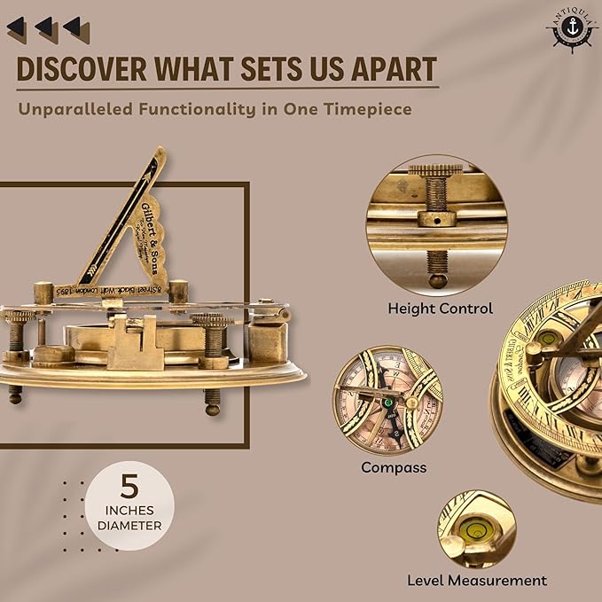 Antique Look Brass Vintage Sundial Compass with Wooden Box, Fully Functional Nautical Home Decor Ship Navigation Sailor Sundial Clock, Gift Item J.H.Steward Ltd. Strand London with Chart