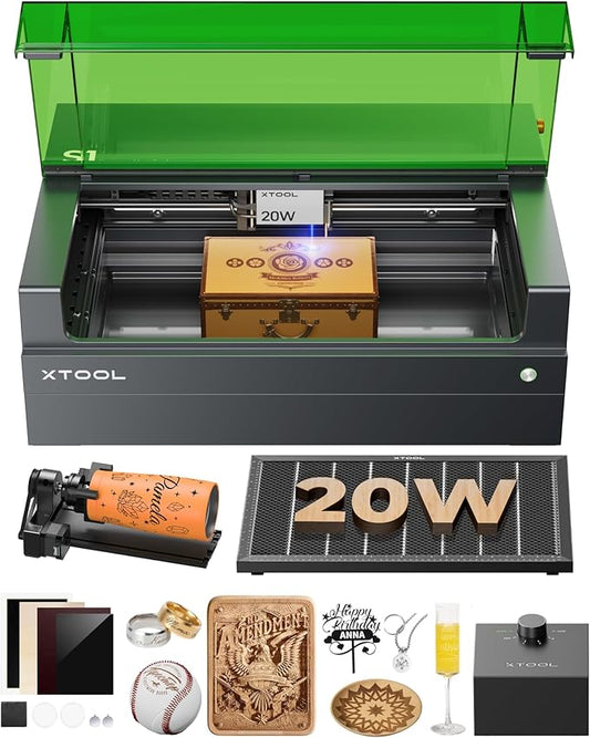 xTool S1 20W Laser Cutter and Laser Engraver for Tumblers, 23.93" x 15.16" Bed Size, 600mm/s Speed, Laser Engraving Machine, Laser Engraver for Wood and Metal, Acrylic, Big Project - Rotary Bundle