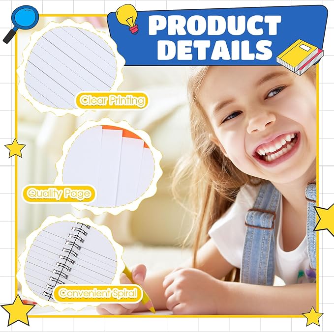 Henoyso 5 Pcs 100/50 Sheets Primary Composition Notebook K-2 Bulk Spiral Primary Journal Drawing Handwriting Practice for Kids Kindergarten 1st 2nd Back to School Supplies (Bright Color,50 Sheets)
