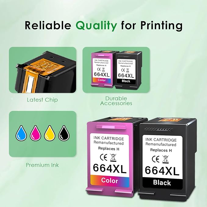 664XL Ink Cartridge Replacement for 664 664XL 664 XL Ink Cartridges Black and Color for DeskJet Ink Advantage 1115 2135 2138 3635 3636 3638 4535 4536 4538 4675 4676 4678 Printer Ink 2 Black