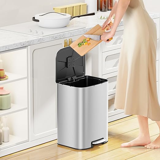 KUK 5.3 Gallon Kitchen Trash Can with Lid, Heavy Duty Hands-Free Stainless Steel Commercial Step Trash Bin with Removable Inner Bucket, Pedal Rubbish Bin for Home Office and Kitchen, 20L/5.3Gal