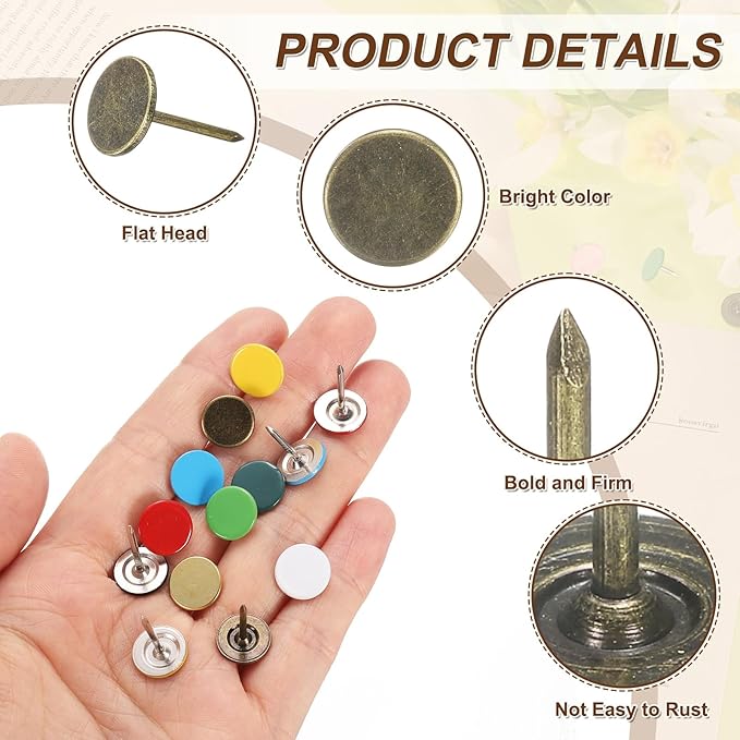 uxcell 150Pcs Upholstery Tacks, 11mmx17mm Flat Head Thumb Tack Decorative Furniture Nails Push Pins for Furniture Sofa Headboards, Bronze