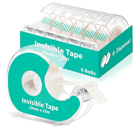 Invisible Clear Tape Bulk with Dispenser, 6 Pack Transparent Tapes Frosted Writable, Bulk Tape Rolls 7/10 X 1000 Inches School Home Office Supplies for Gift Paper Wrapping, Art Craft, Labeling
