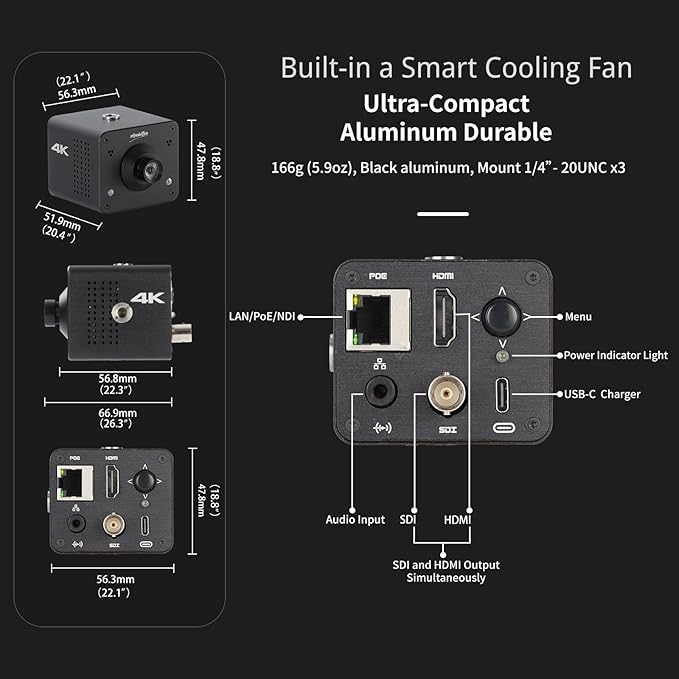 4K Native NDI|HX3 POV Box Camera PoE, Simultaneously HDMI & SDI Output, RTSP/RTMP(s)/SRT, Standalone Live Streaming to YouTube/Facebook/Twitch for Webcast, Meeting, Teaching & Gaming (CS)