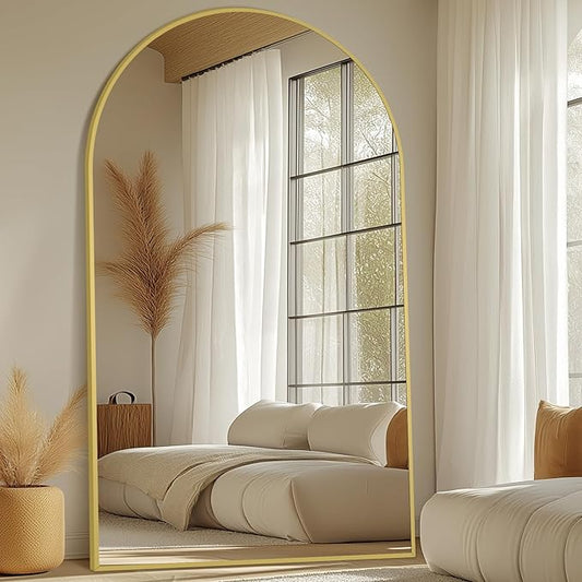 MELOMOIR 76"x44" Oversized Floor Mirror Freestanding, Arched Full Length Mirror for Bedroom Living Room Dressing Room Gym Yoga Hair Salon, Gold Mirror Full Length with Shatterproof Tempered Glass