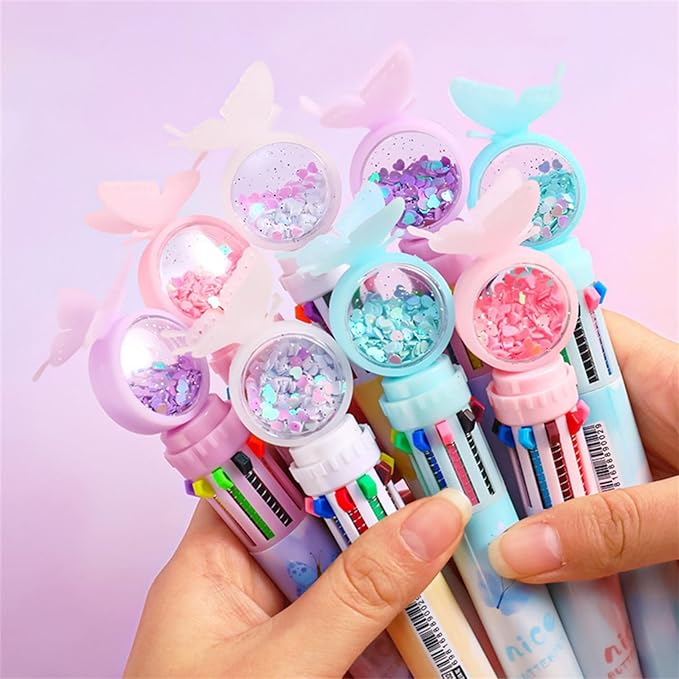 4pcs Set Multi-Color Shuttle Pens 10-In-1 Retractable Ballpoint Pen 0.5mm, Butterfly Design, Home Office School Supplies for Students Kids (4pcs Random Color)