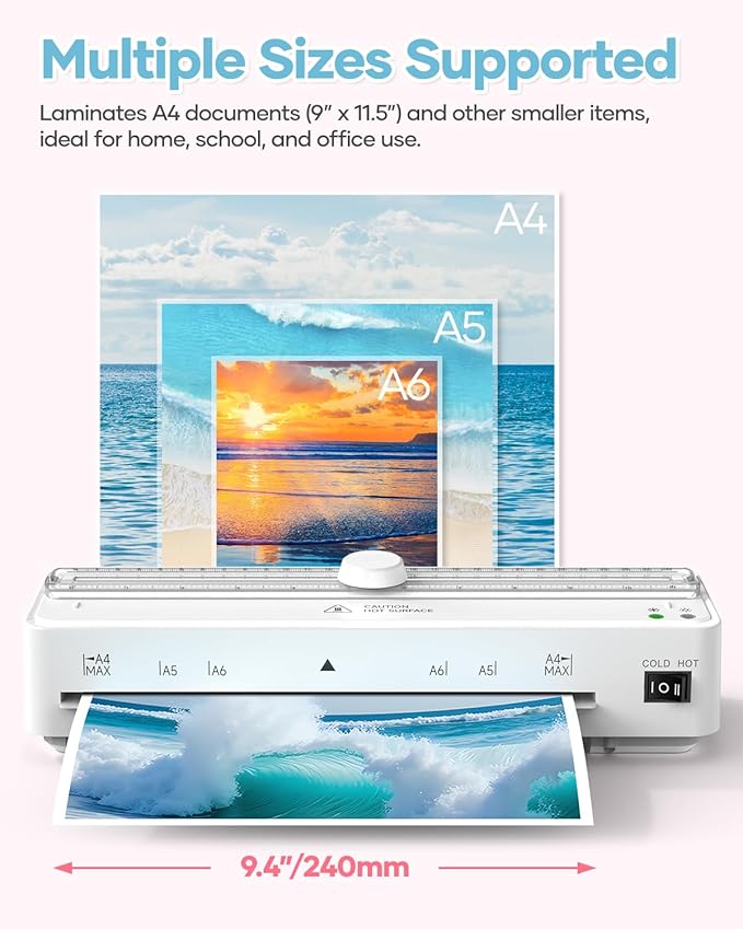 Kejector Laminator Machine, 9 Inch with 20 A4 Sheets Thermal and Cold Lamination Built in Cutter Quick Warm Up for Home Office School, White