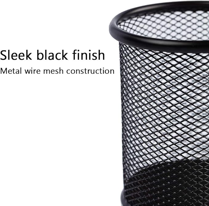 Ameceres 4 Packs Wire Mesh Pencil Holder Metal Pen Cup Desk Pen Organizer Case Pencil Jar Black for Office Home (Silver)