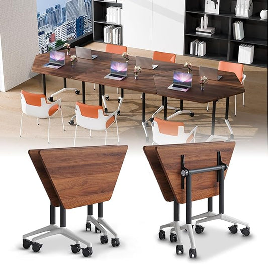 Conference Table, Folding Conference Desk Modern White, Seminar Table with Wheels, 2-10 People for Office, Meeting Break Room (2, 1915TXH, 47IN)