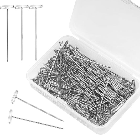 120 Pcs 2 Inch T-Shape Sewing Pins with Plastic Clear Box - Stainless Steel T-Pins for Wig Heads & Knitting Sewing Craft (51mm/2inch)