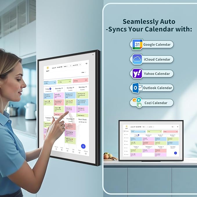 21.5 Inch Digital Calendar, WiFi Smart Electronic Calendar & Chore Chart, 1920 * 1080 IPS Touch Screen HD Display for Family Schedules, Streamline Household Organization, Wall Mount Included