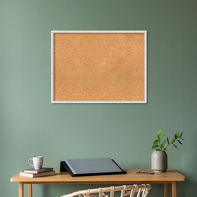 Amanti Art Natural Cork Board for Wall, 25x33 Vision Board with White Frame, Large Corkboard Office Decor for Home Organization, Modern Corkboard Pinboard to Display Items for Home Organization in
